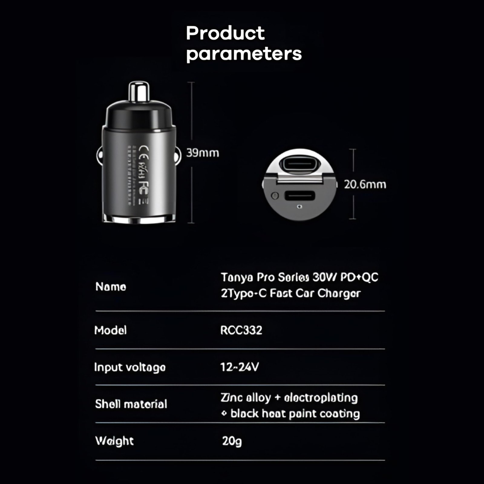 Remax Mena Car Charger Fast Charging 30W PD+QC Multi-Compatible USB to Type C, Car Charger Super Mini Handle Ring, for iPhone 12 13 Pro Xiaomi Huawei Samsung, Black