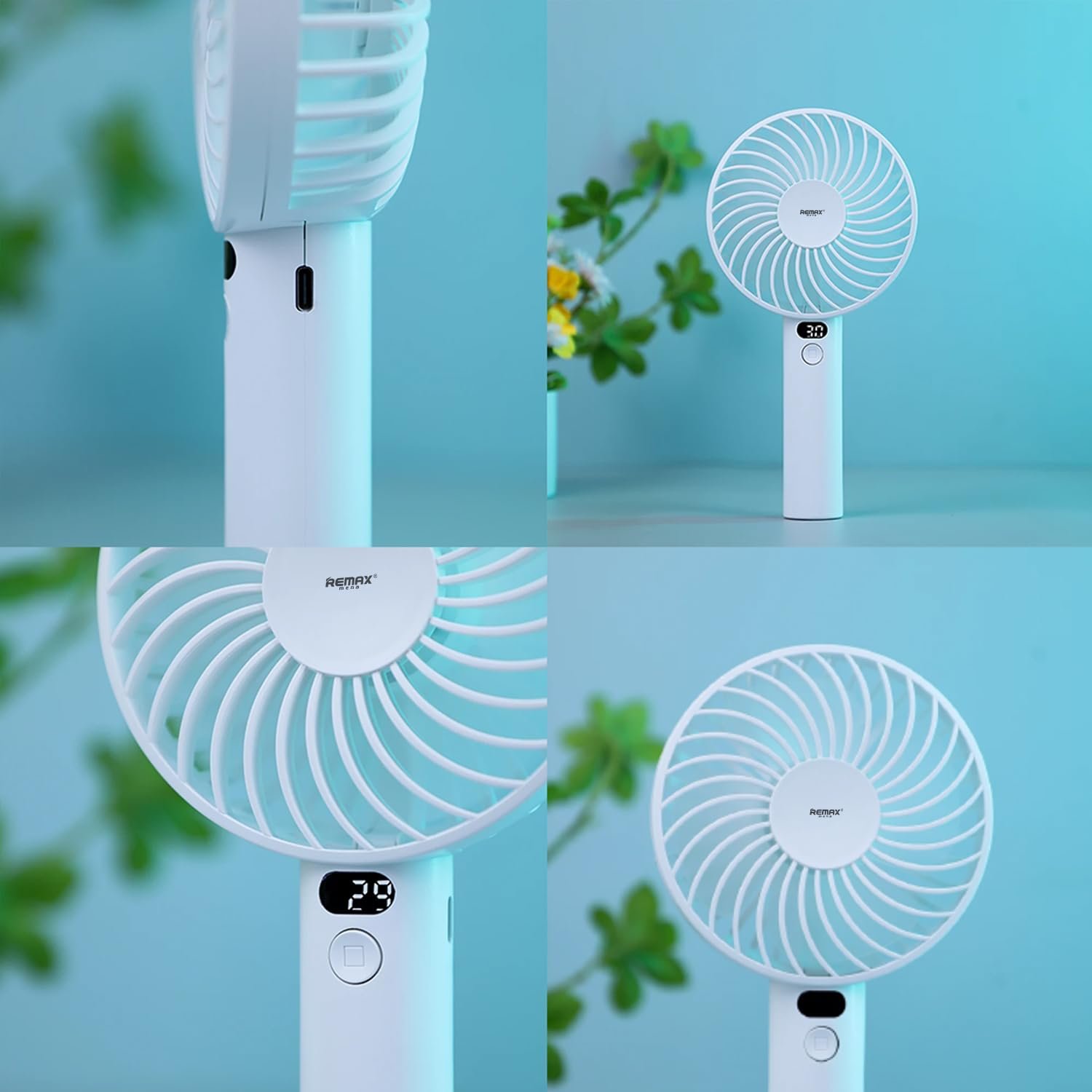 Remax Mena Roiling Handheld Fan RS-SF02 Mini Hand Fan, USB Personal Fan Function Cooling Fan For Travel, Outdoor, Hiking, Camping,White