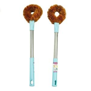 Limitless 2PC Pot Brush with Steel Handle Kitchen Scrub Brush, Natural Cleaning Brushes for Dish, Bottle, Pan, Pot, Scrubber with Handle and Coconut Fibers Bristles (Orange)