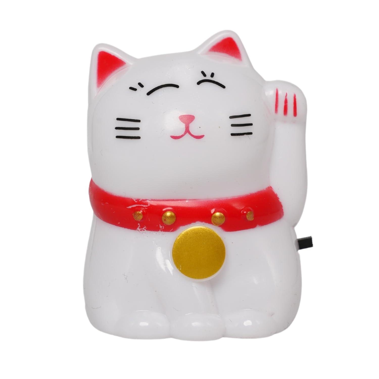 2PC Lucky Cat Night Light for Home, Adjustable Brightness, USB Rechargeable, White