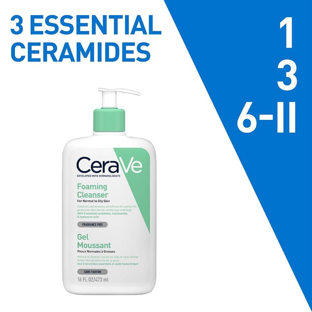 CeraVe Foaming Cleanser | Face and Body Wash for Normal to Oily Skin with Hyaluronic Acid, Niacinamide and Ceramides| Fragrance Free Paraben Free | 16Oz, 473 ML