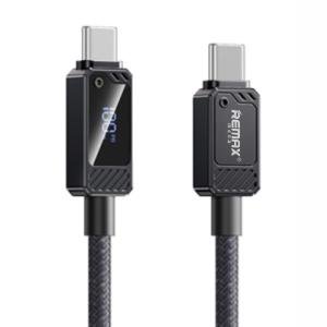 Remax Mena 100W Data Cable With Display (USB-C to Type-C), Fast Charging Zinc-Alloy Braided Elastic Cable with Charging Indicator, Fast Charging + Data Transmission,1.2M Length