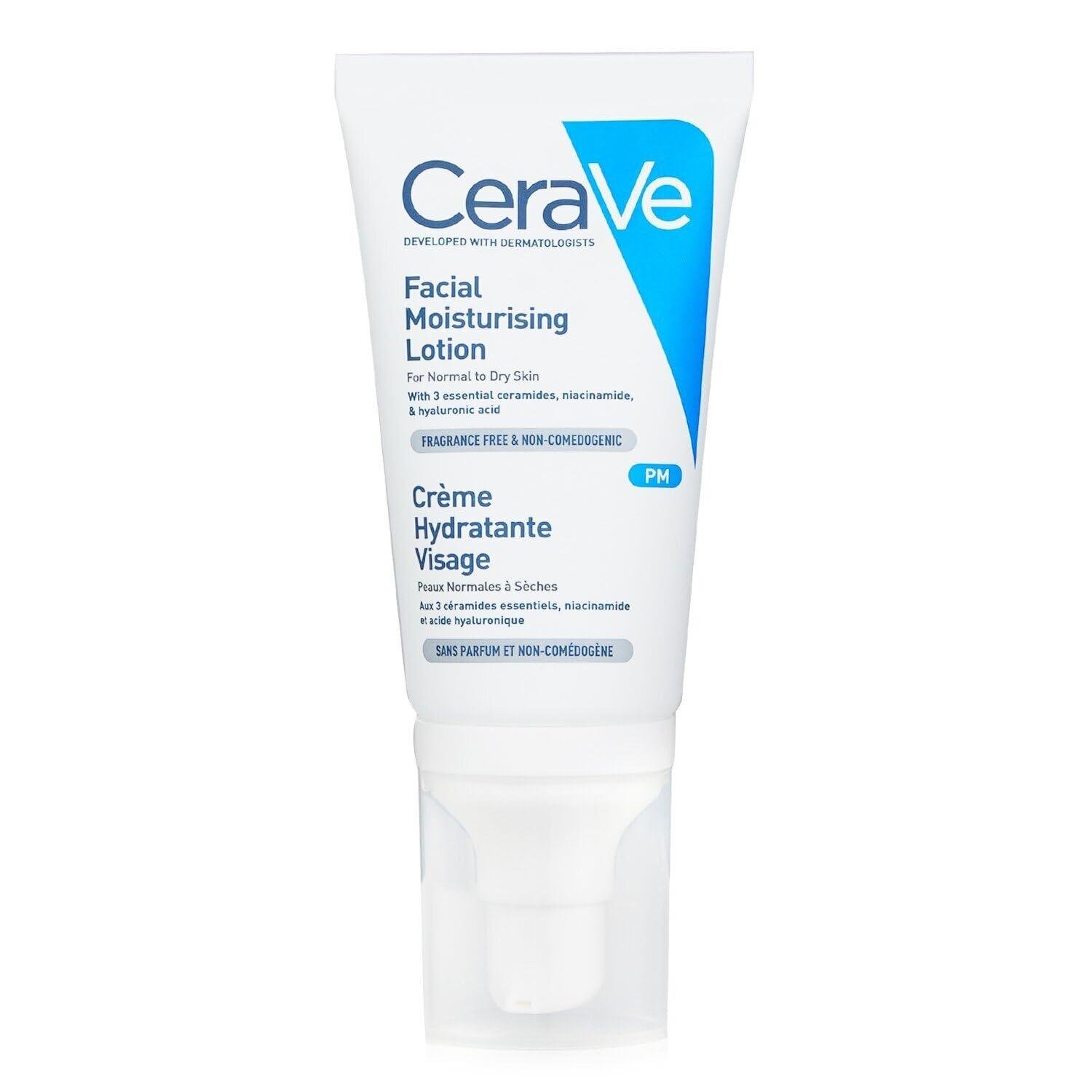 CeraVe PM Facial Moisturizing Lotion | Night Face Moisturizer for Normal to Dry Skin with Hyaluronic acid, Niacinamide and Ceramides | Non-comedogenic, oil-free, Fragrance Free | 1.75Oz,52 ML
