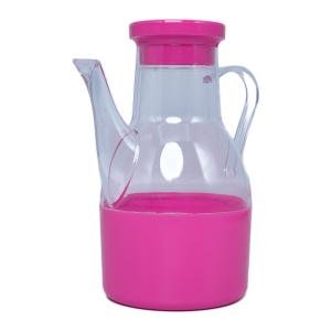 Plastic Oil Can Dispenser with Handle, Condiment Jar for Soy Sauce & Vinegar, Pink