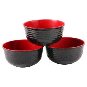 Limitless Porcelain Ramen Bowls – Set of 3, Large Capacity for Soup, Noodles & Rice, Japanese Ramen Pasta Ramen Bowls Noodle Soup Bowl for Home Kitchen, Black Red (Round-Lines)