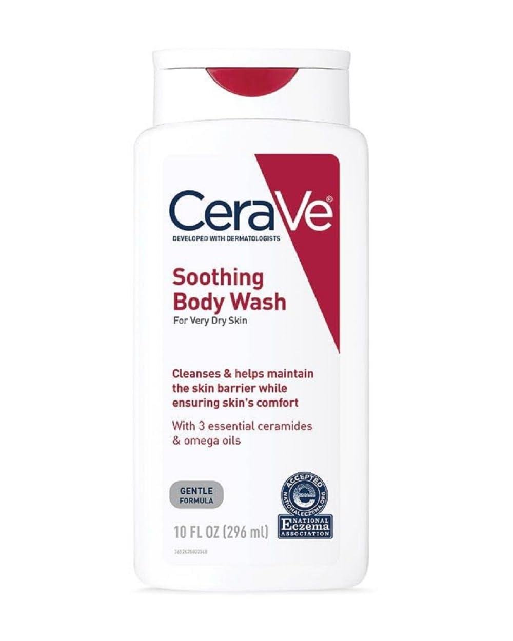 CeraVe Soothing Body Wash for Dry Skin | Shower Oil for Sensitive, Dry, Itchy, and Eczema-Prone Skin | Fragrance Free & Paraben Free & Sulfate Free | 10 oz