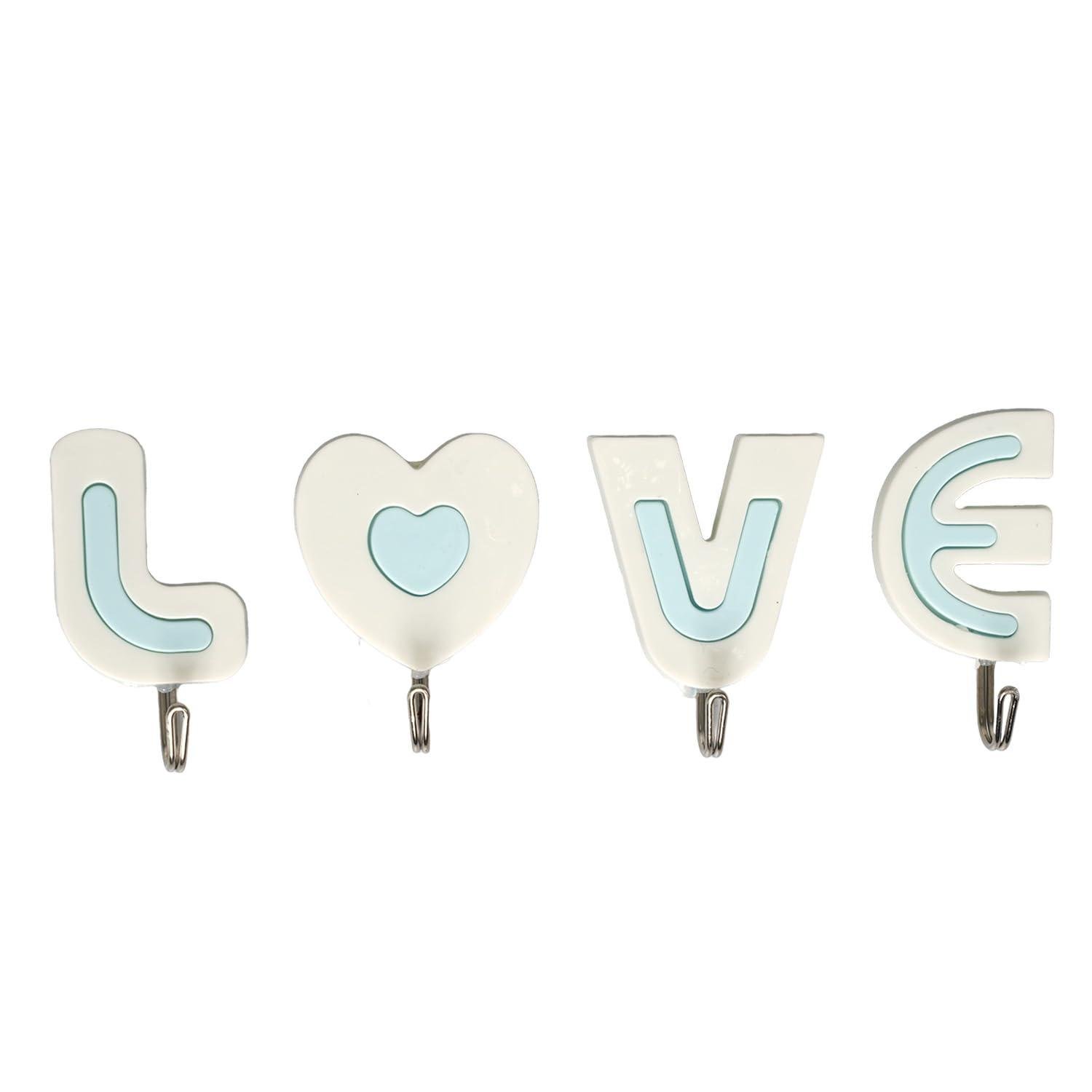 Limitless Adhesive Hooks Heavy Duty Wall Hooks Adhesive Nail Free Utility Hooks, Stick On Hook For Hanging Towel Cloth, For Kitchen, Closet, Cabinet, Toilet, Ceiling (Love Hook-BLUE & WHITE)