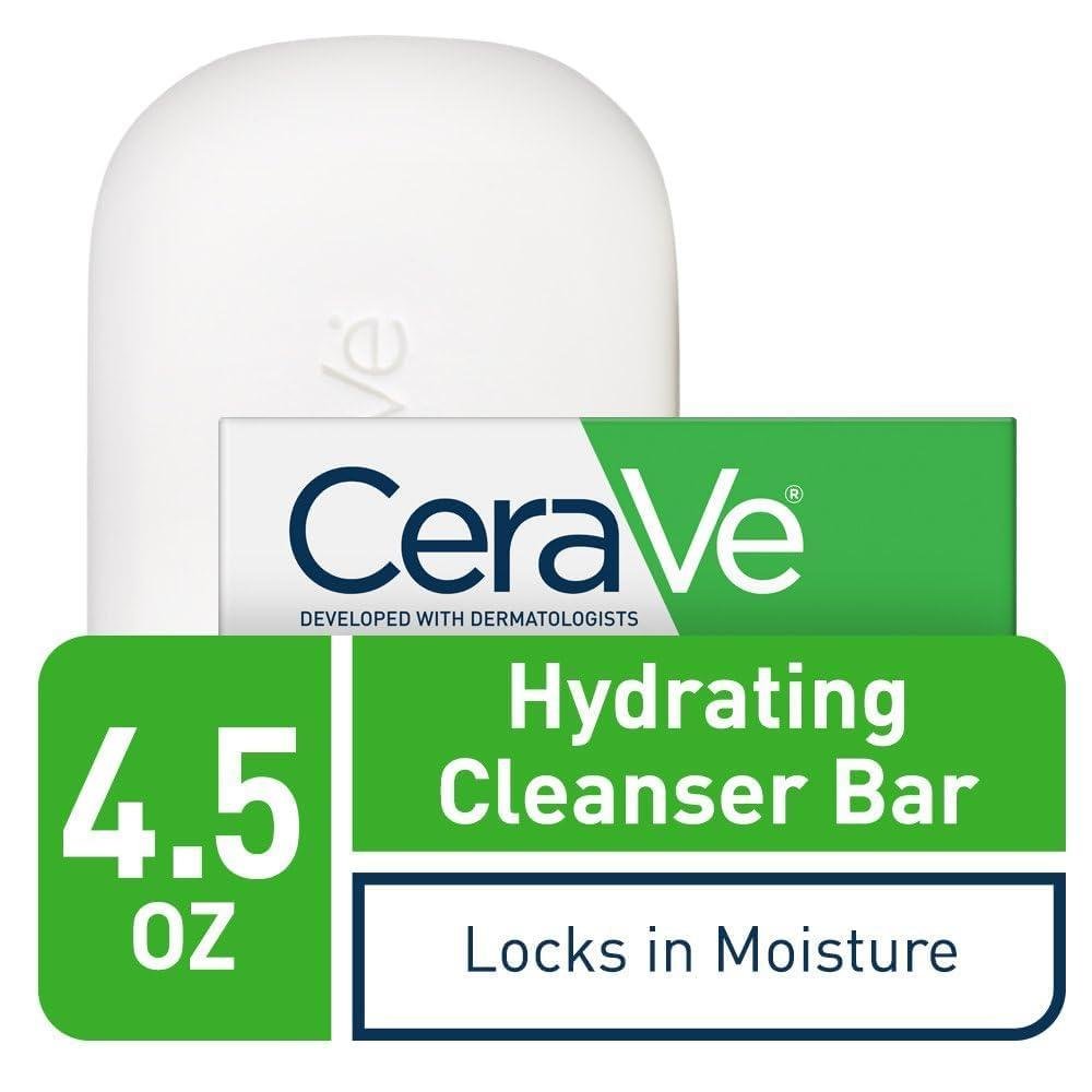CeraVe Hydrating Cleanser Bar | Soap-Free Body and Facial Cleanser with 5% Moisturizing Cream | Fragrance-Free | Single Bar, 4.5 Ounce