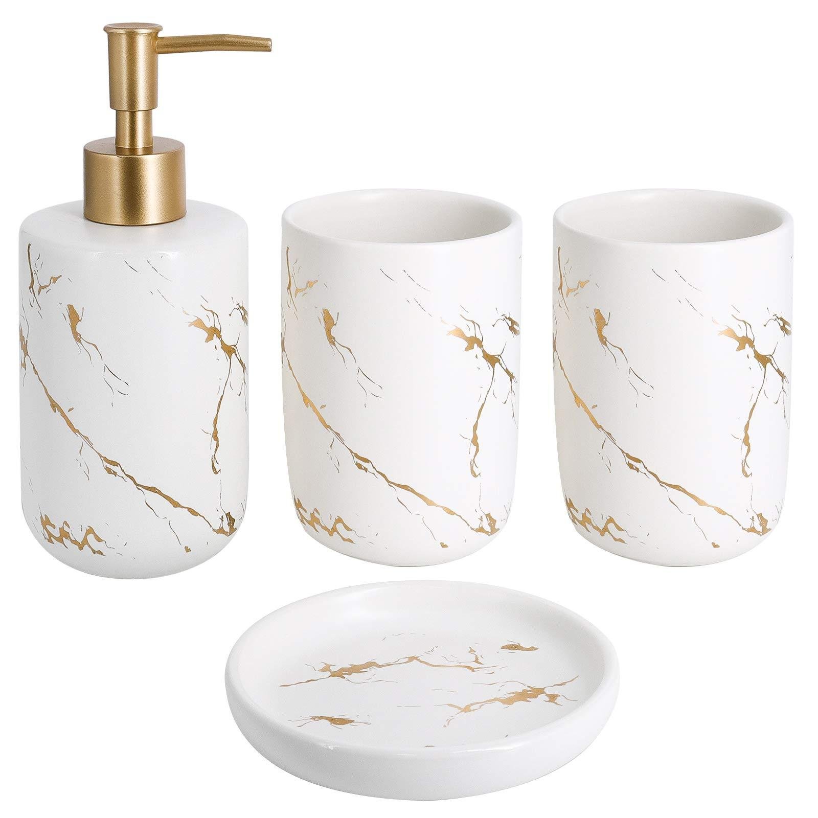 Limitless Bathroom Décor Set Countertop Accessories Set, White Marble Soap Dispenser.