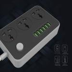Multi-Plug Extension Socket, 3 Outlets with 6 USB, Universal Power Socket Outlets