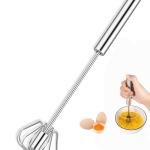 Stainless Steel Hand Push Whisk - Semi-Automatic Egg Beater for Blending, Whisking, Beating, and Stirring - 12 Inch Silver Mixer - Ideal for Home Use - 1PCS