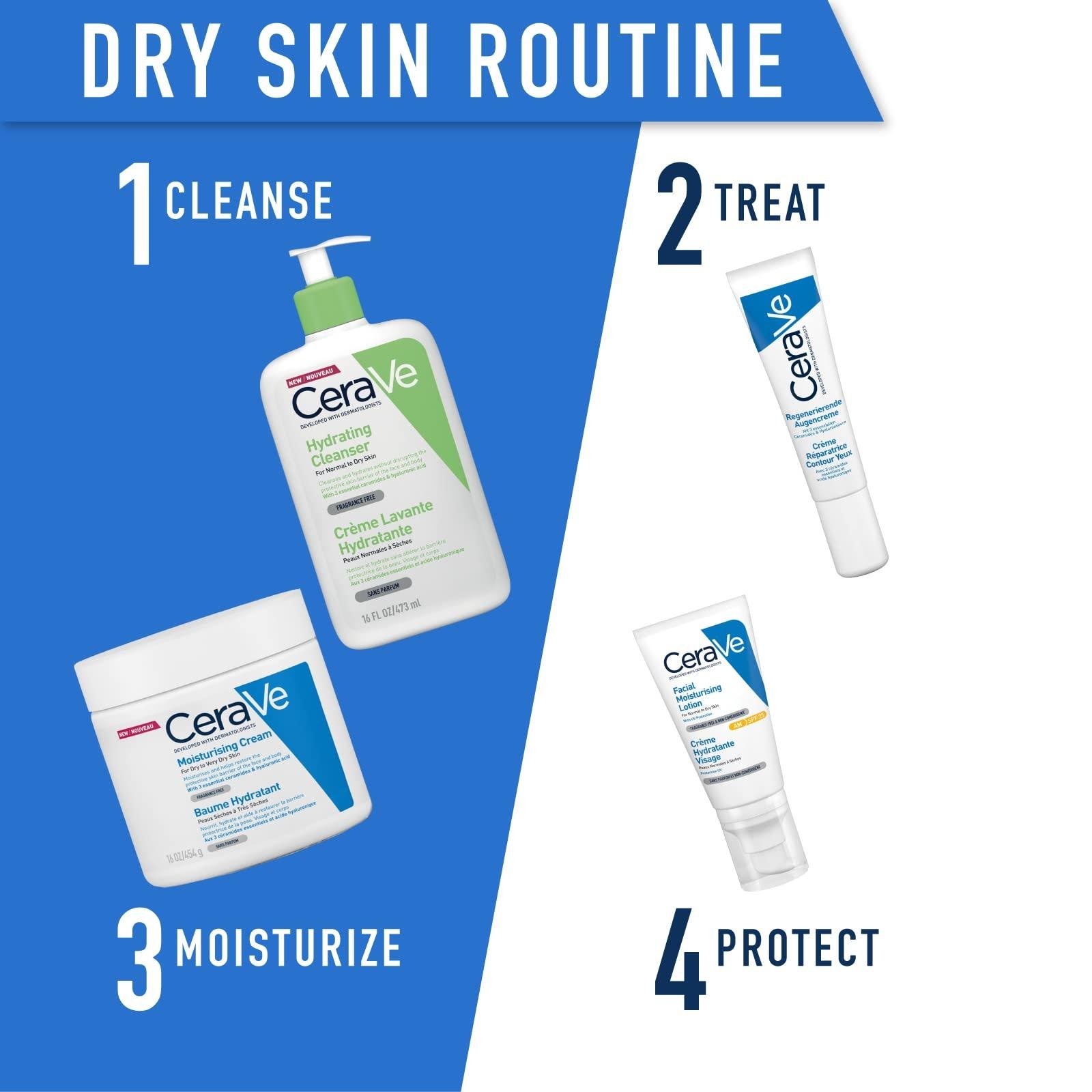 CeraVe Moisturizing Cream | 48H Body and Face Moisturizer for Dry to Very Dry Skin with Hyaluronic Acid and Ceramides | Fragrance Free | 16Oz, 454 g
