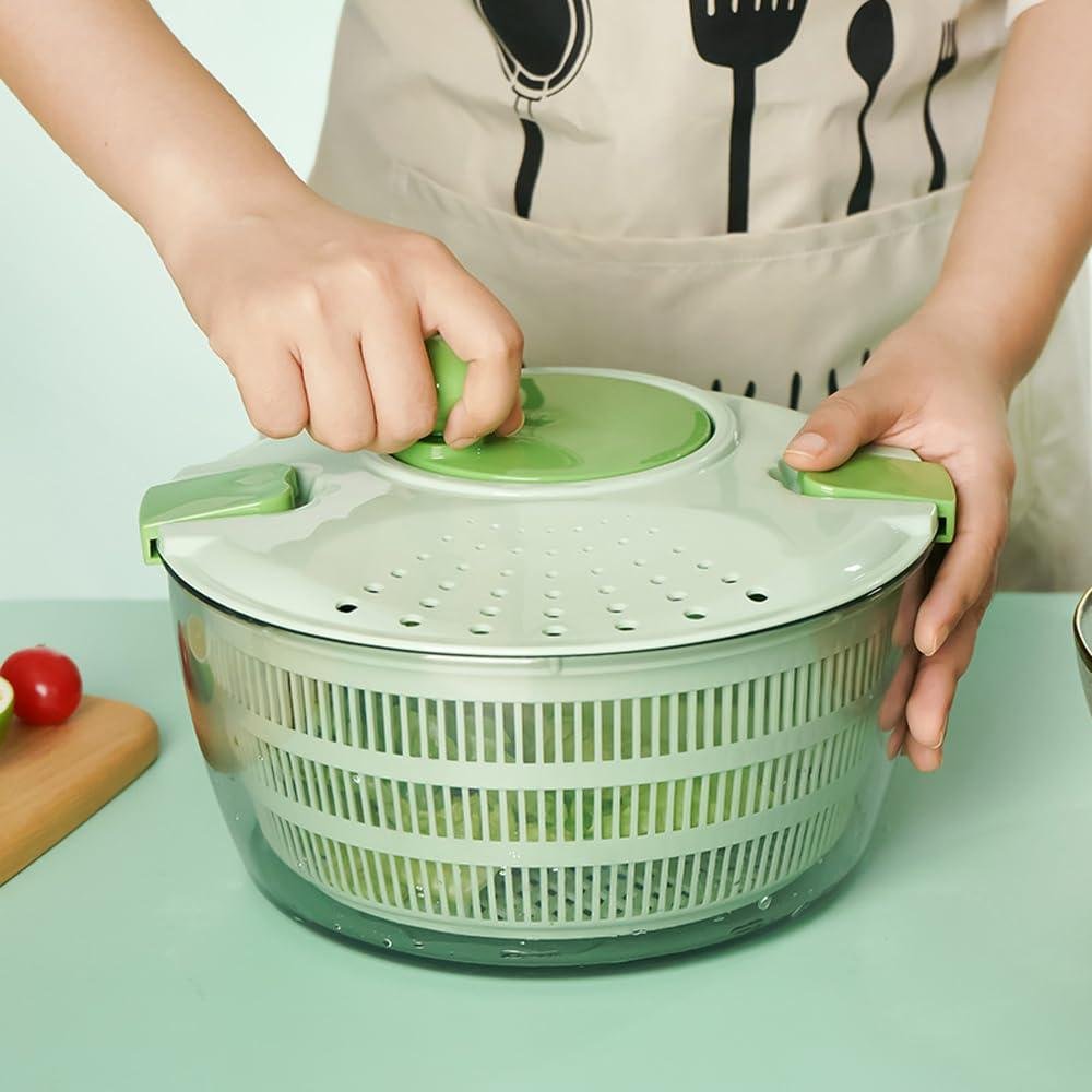 Salad Spinner with Bowl, 4.2L Large Vegetable Dryer for Kitchen，Salad Washer with Secure Lid Lock & Rotary Handle, Easy to Clean Fruit and Vegetable Dryer