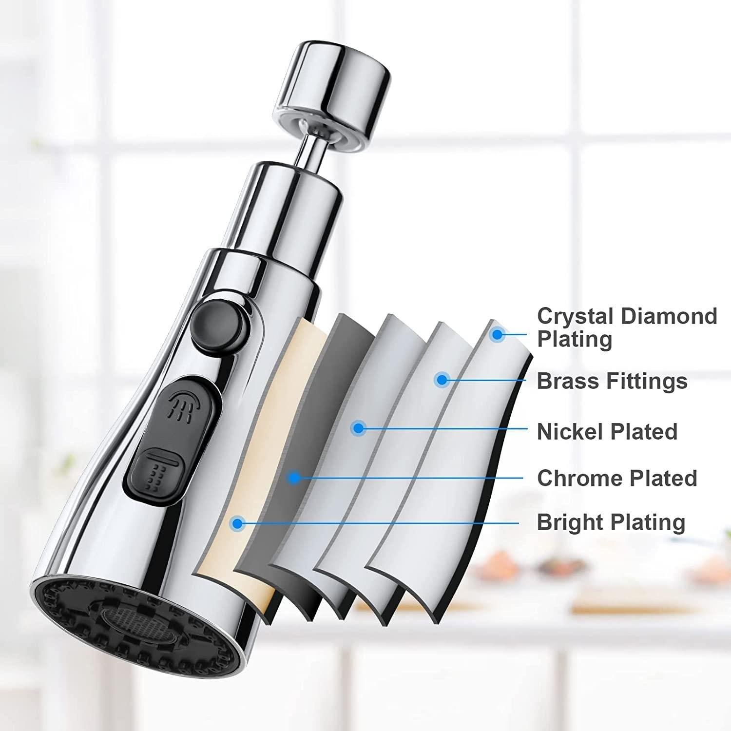 Kitchen Tap Spray Head, 360° Swivel Spout Faucet Extender 3 Modes, High Pressure Water Faucet Sprayer Aerator Attachment, FM22 FM24 G1/2 Kitchen Sink Tap Nozzle Replacement Head with Adapters