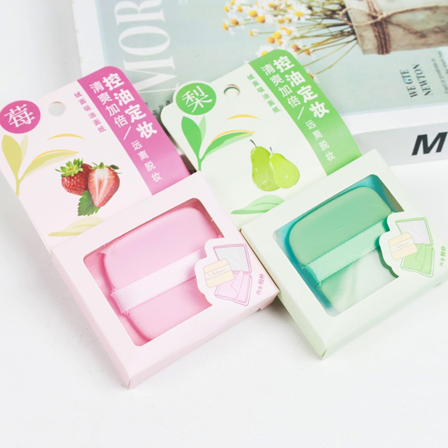 2PC Face Wash Puff & Oil-Absorbing Sponge Cleansing Exfoliating Makeup Removal, Green