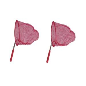 Limitless 2PC Stainless Steel Telescopic Fishing Net 5 Sections, Frame Handle Extensible Net for Bird Fish Catch Release,Compact Fish Net for Kids and Adults, Extendable, Durable & Efficient, Red