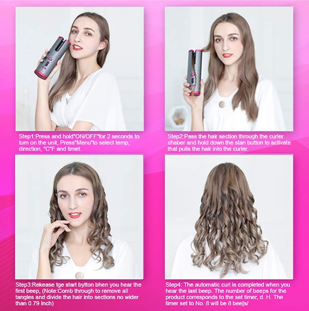 Hair Curler Wireless Automatic Curling Iron with Rechargeable Battery Ceramic.
