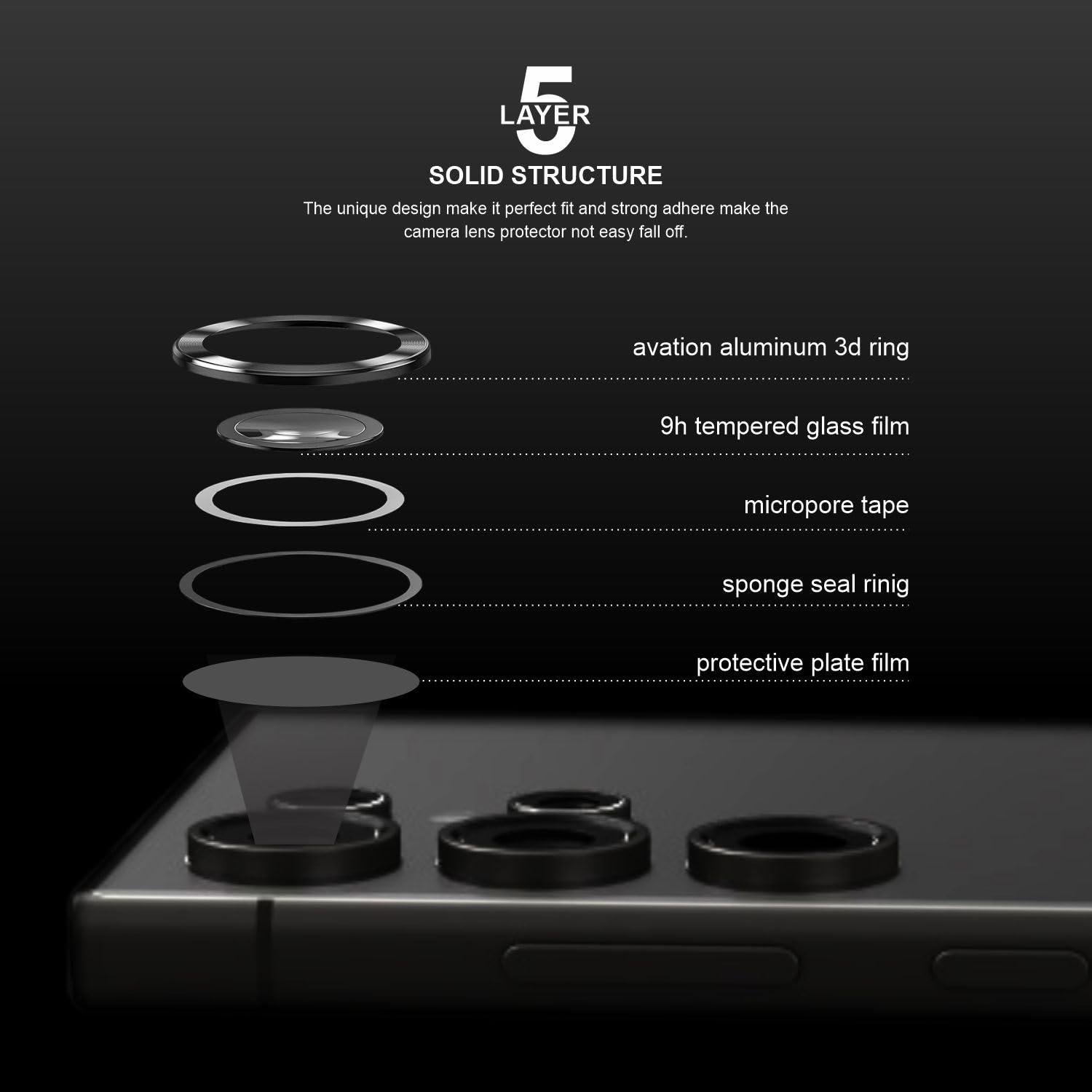 Camera Lens Protectors for Galaxy S24 Ultra, Scratch-Resistant Tempered Glass, Gold