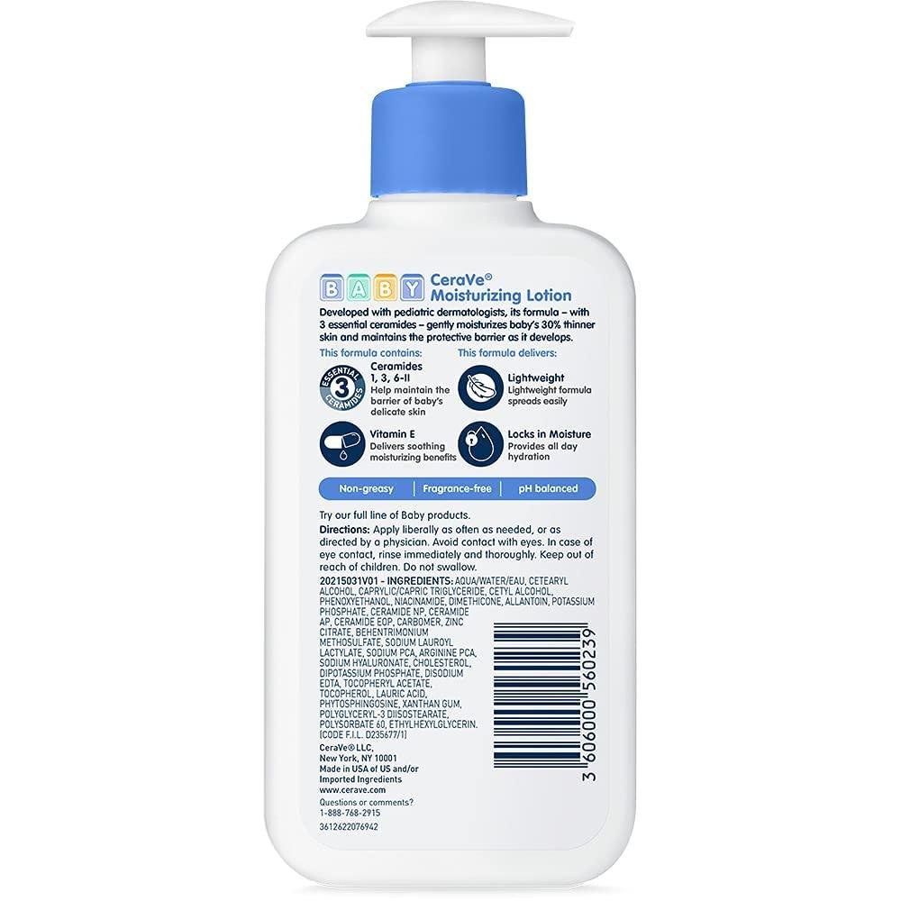 CeraVe Baby Lotion | 8 Ounce | Gentle Baby Skin Care with Hyaluronic Acid | Paraben and Fragrance Free