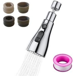 Kitchen Tap Spray Head, 360° Swivel Spout Faucet Extender 3 Modes, High Pressure Water Faucet Sprayer Aerator Attachment, FM22 FM24 G1/2 Kitchen Sink Tap Nozzle Replacement Head with Adapters