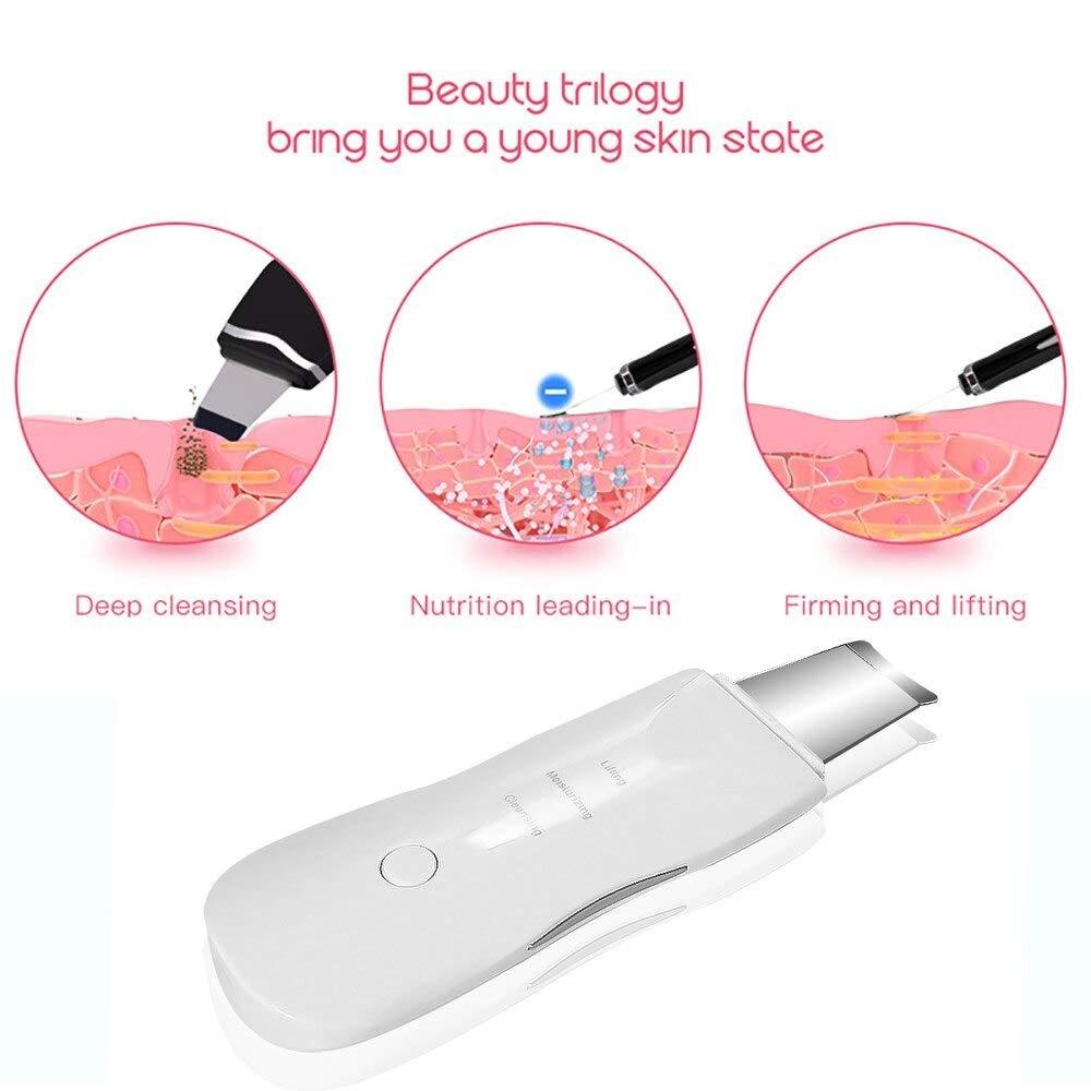 Limitless Skin Care Tool Shovel Face Pore Cleaner Ultrasonic Skin Scrubber Black Dot Acne Remove Facial Lifting Beauty Instrument (White)