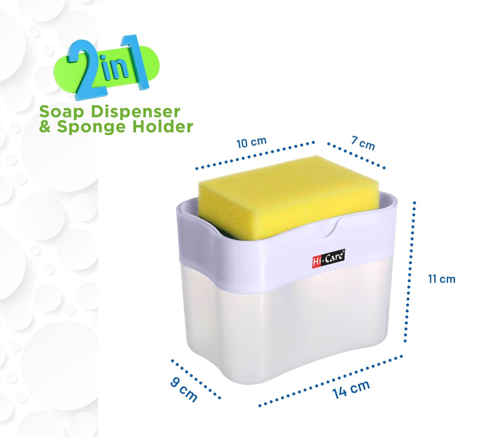 [Pack of 3 pcs] Hi-Care 2-In-1 Soap Pump Dispenser & Sponge Holder Kitchen Sink Washing Soap Dispenser Dishwashing Dispensers with Sponge One-Handed Operation Instant Refill Dish Soap Dispenser