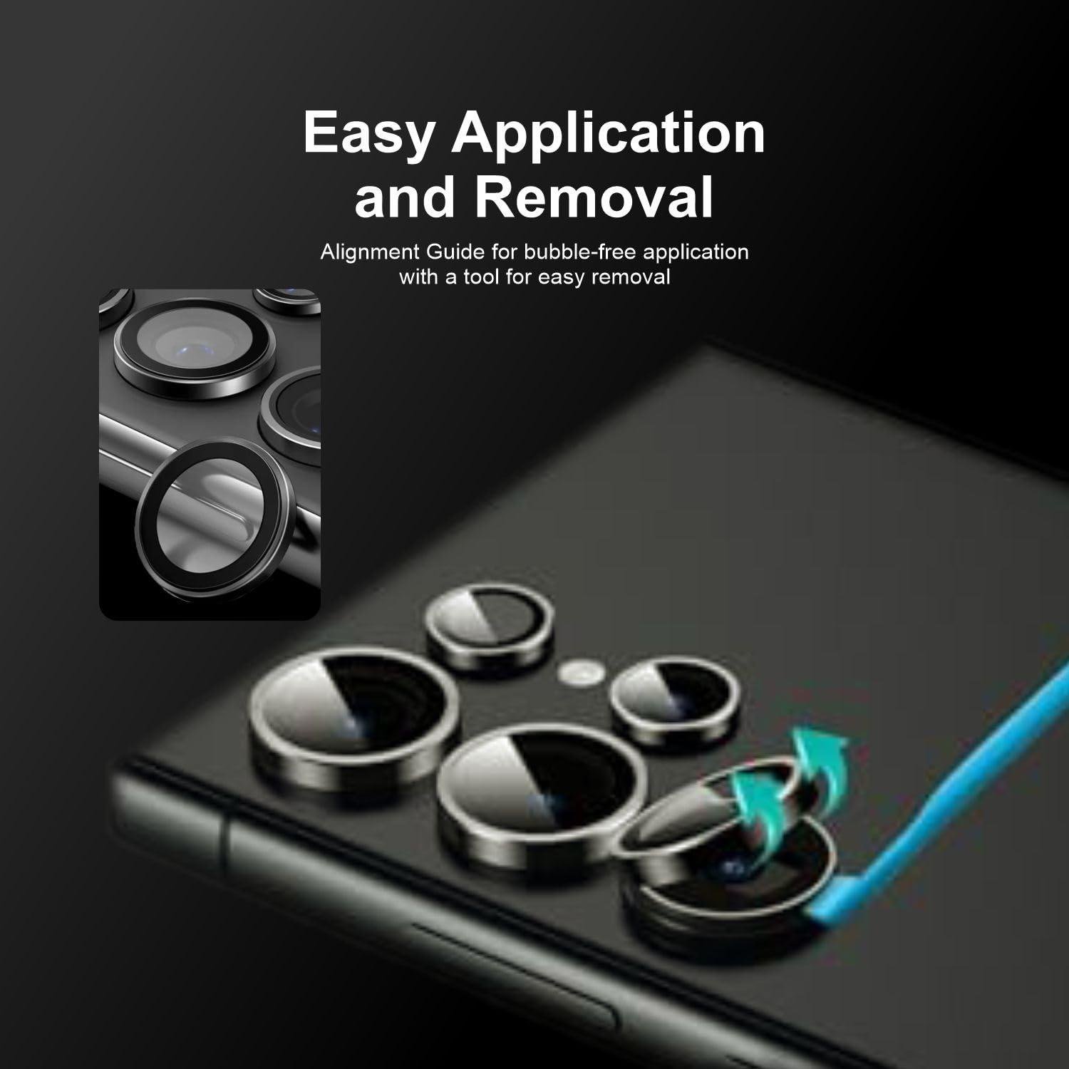 Camera Lens Protectors for Galaxy S24 Ultra, Scratch-Resistant Tempered Glass, Gold