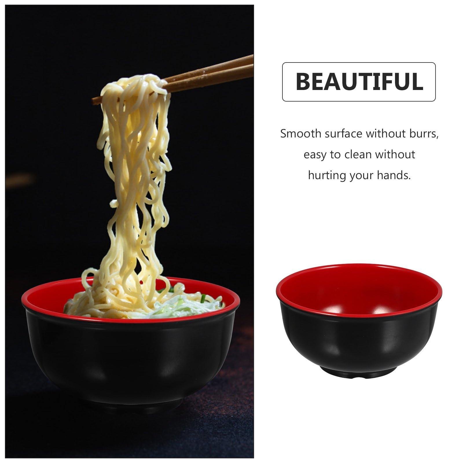Limitless Porcelain Ramen Bowls – Set of 3, Large Capacity for Soup, Noodles & Rice, Japanese Ramen Pasta Ramen Bowls Noodle Soup Bowl for Home Kitchen, Black Red (Round-Lines)