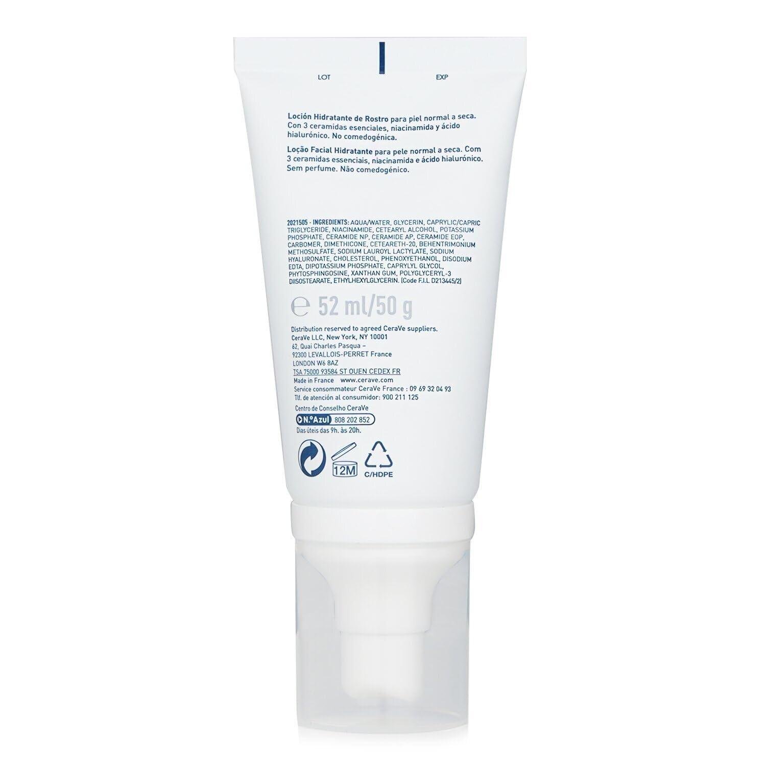 CeraVe PM Facial Moisturizing Lotion | Night Face Moisturizer for Normal to Dry Skin with Hyaluronic acid, Niacinamide and Ceramides | Non-comedogenic, oil-free, Fragrance Free | 1.75Oz,52 ML