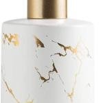 ELECDON Ceramics Soap Dispenser, White Marble Style, Refillable Hand Lotion, Dispenser for Shampoo, Body Wash, Disinfectant, Stylish Home Bath Décor, Bathroom Toilet Press Bottle (300ML White)
