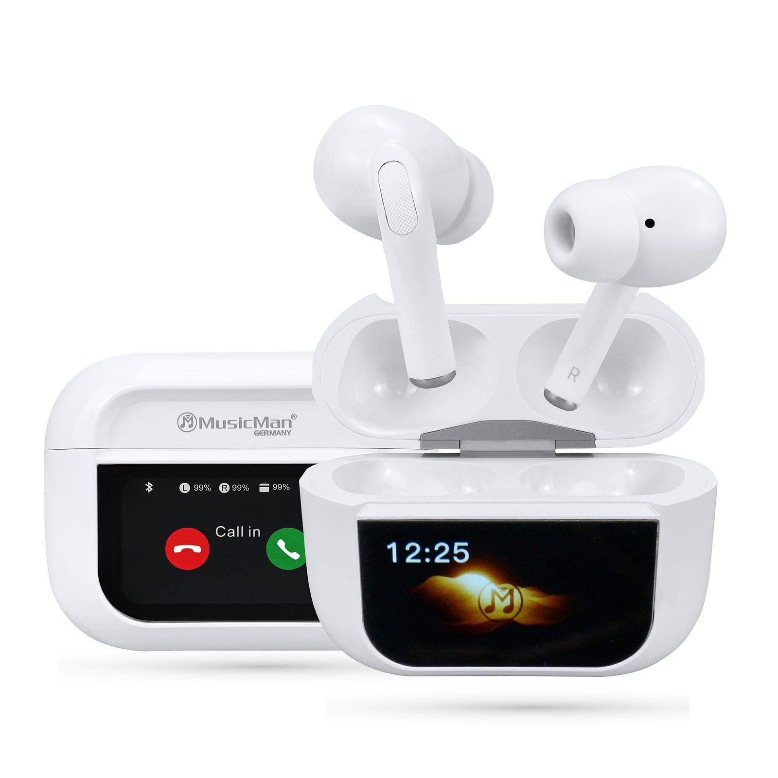 MusicMan Pro ANC Wireless Bluetooth 5.3 Earbuds, TWS Earphones with Touch Screen Type-C Charging Case for Up to 4 Charges, Built-in Microphone, Immersive Sound - Lightweight In-Ear Headphones