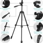 Eocean 136cm Camera Tripod Stand with Bag, Portable Tripod for Camera and Mobile Phone, Extendable Aluminum Phone Tripod for iPhone with Remote, Travel iPhone Tripod for Video Recording