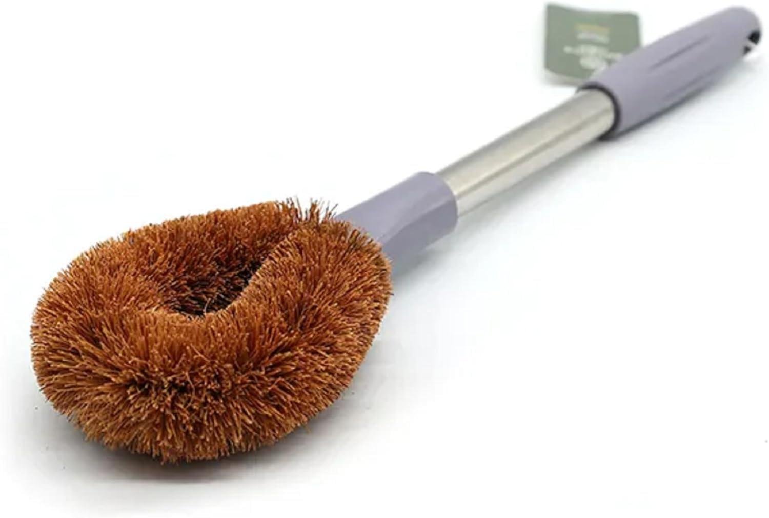 Limitless 2PC Pot Brush with Steel Handle Kitchen Scrub Brush, Natural Cleaning Brushes for Dish, Bottle, Pan, Pot, Scrubber with Handle and Coconut Fibers Bristles (Orange)