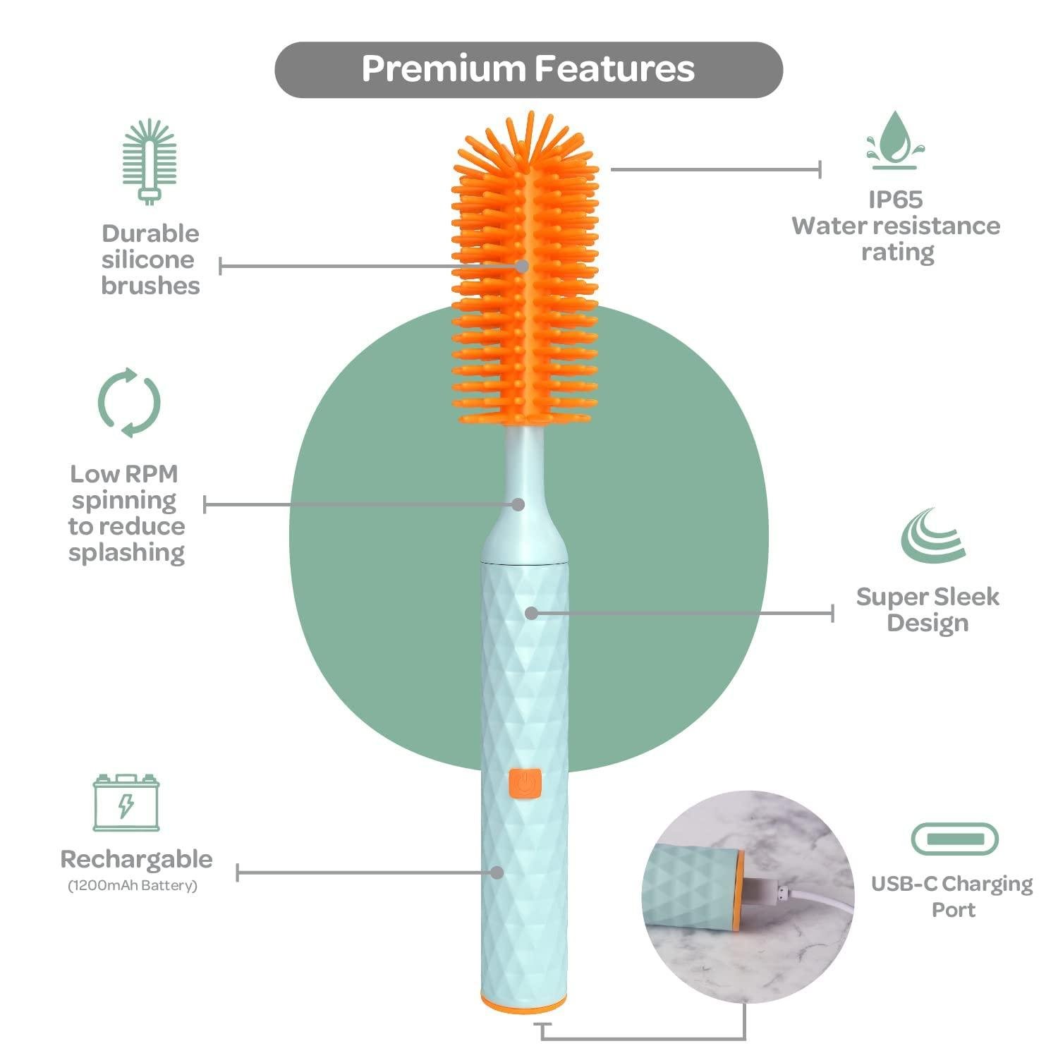 Limitless Electric Silicone Bottle Brush, Rechargeable Bottle Brush Set, Baby Bottle