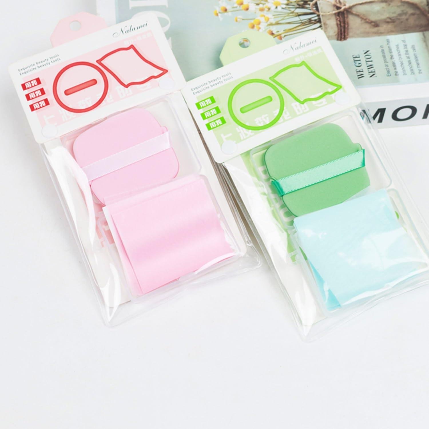 2PC Face Wash Puff & Oil-Absorbing Sponge Cleansing Exfoliating Makeup Removal, Green