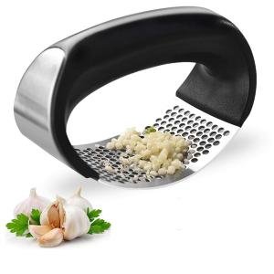 Limitless Garlic Press Stainless Steel Crusher and Rocker Plastic Portable Ginger Mincer Squeezer Chopper with Handle Manual Garlic Presser Curved Grinding Slicer Cooking Gadgets Tool for Kitchen