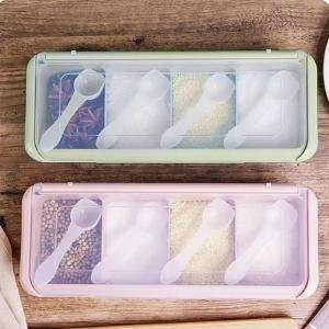 Limitless 4 Grid Seasoning Box Spice Jar Multi Grid Seasoning Rack Container for Household Kitchen Jar Cruet Kitchen Salt Box for Spices Herbs in Assorted Color