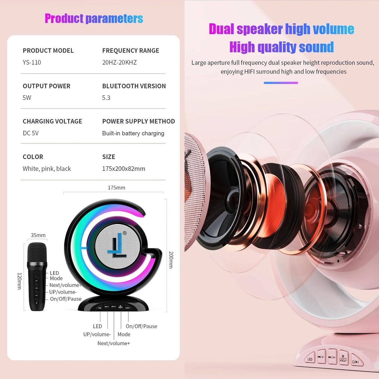 Limitless Wireless Karaoke Speaker with 2 Microphones & Led Lights | Black