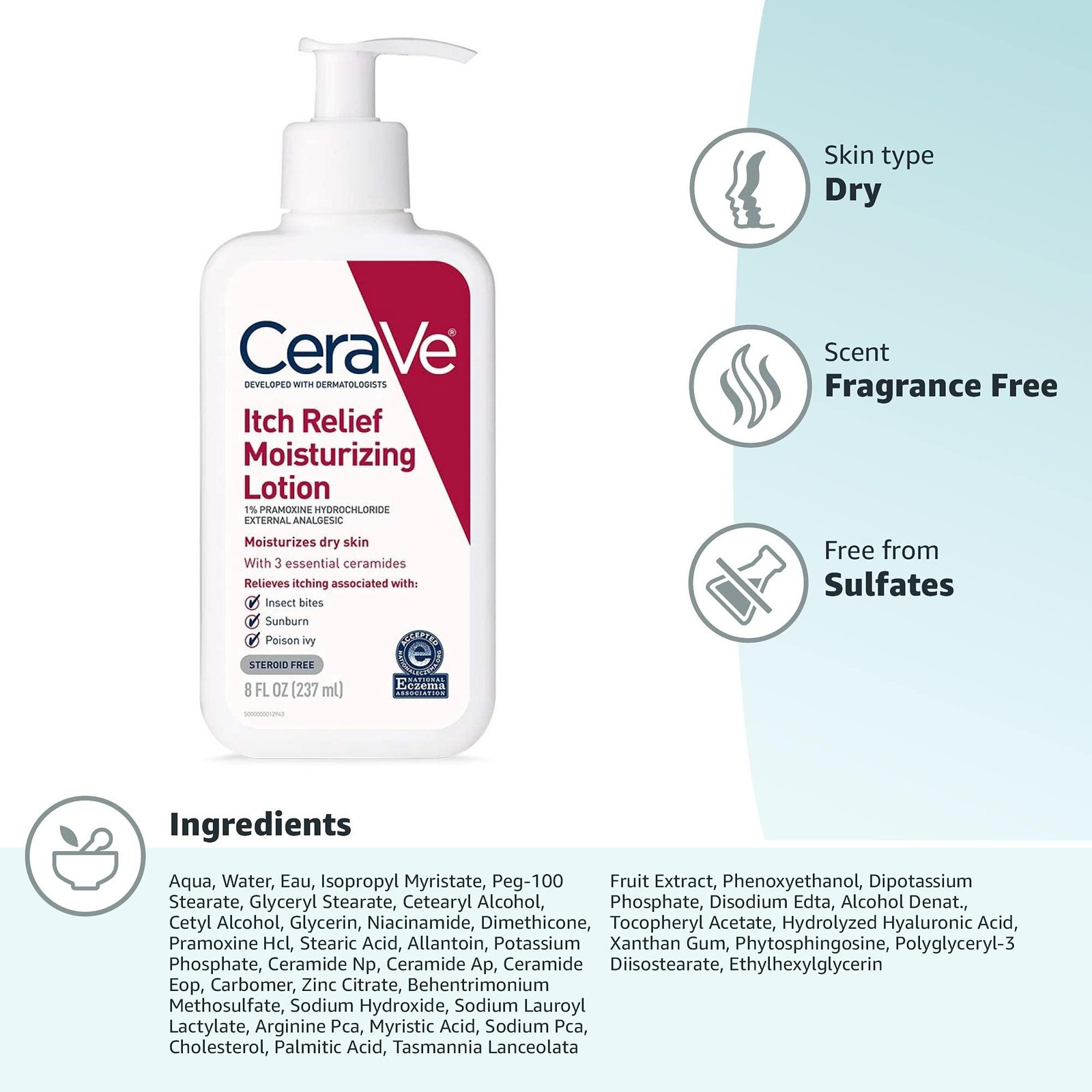 CeraVe Itch Relief Moisturizing Cream for Dry and Itchy Skin