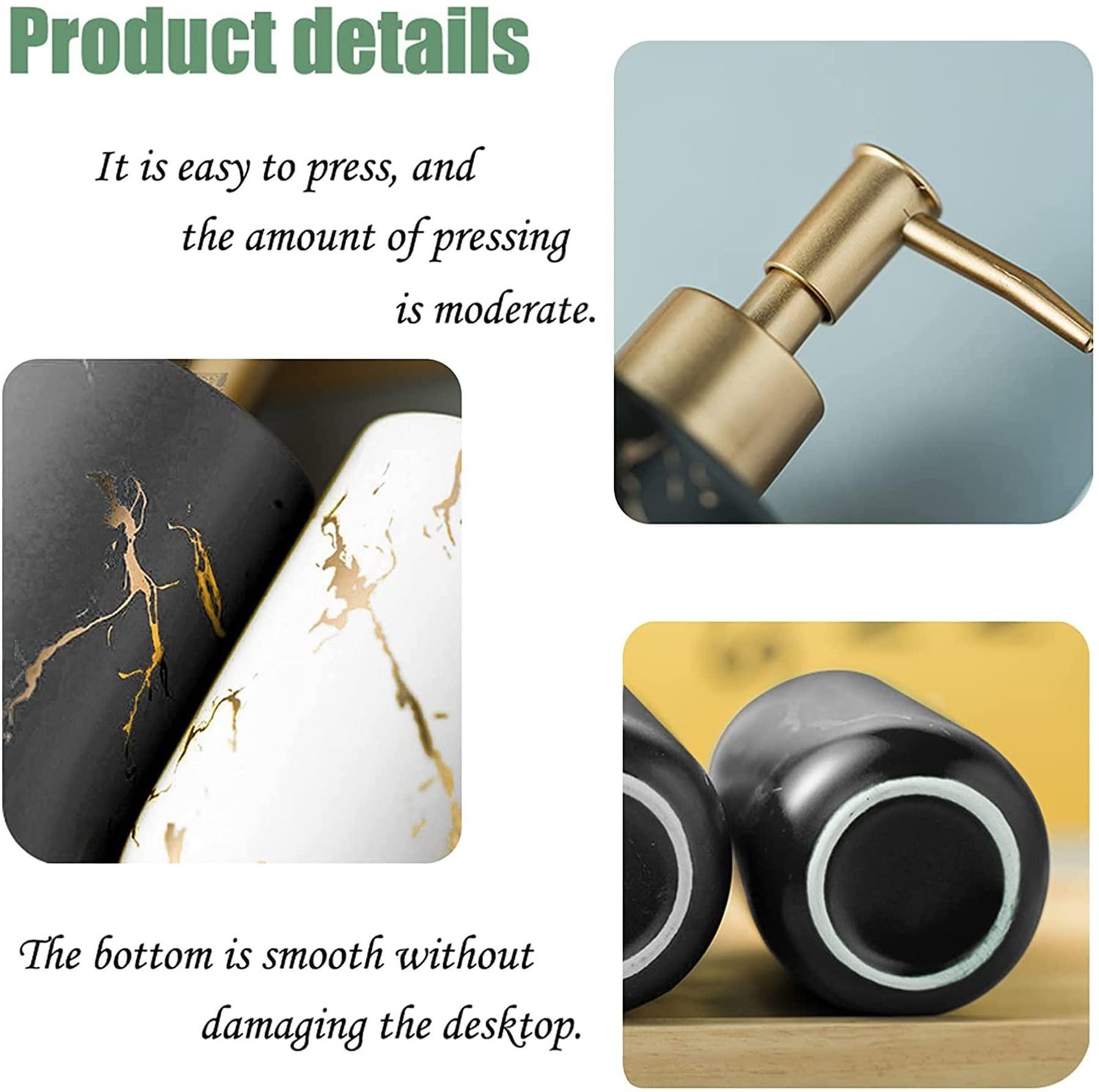 ELECDON Ceramics Soap Dispenser, White Marble Style, Refillable Hand Lotion, Dispenser for Shampoo, Body Wash, Disinfectant, Stylish Home Bath Décor, Bathroom Toilet Press Bottle (300ML White)