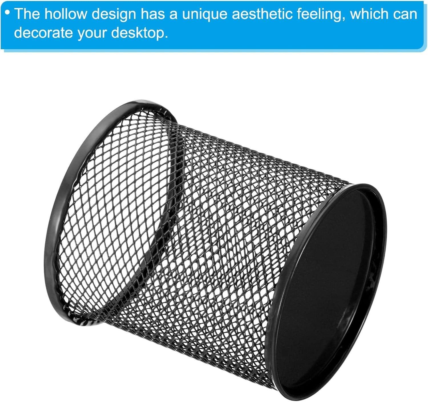 Limitless Metal Mesh Pencil Holder Round Pen Cups For Desk Organizer Classroom Organization Pencil Holders Wire Makeup Brush Holders For Desk Office (Black, 2PC - Round)