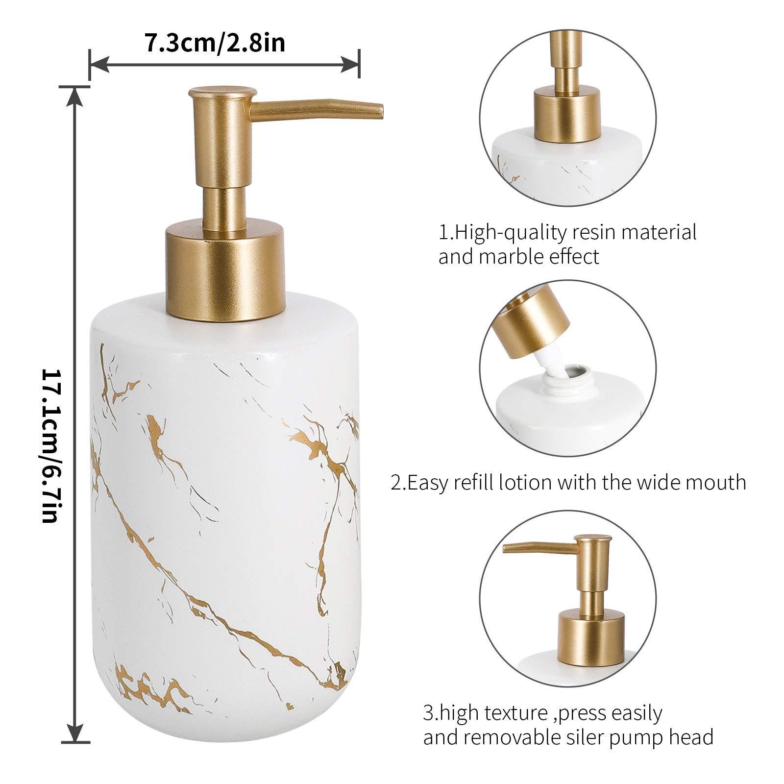 Limitless Bathroom Décor Set Countertop Accessories Set, White Marble Soap Dispenser.