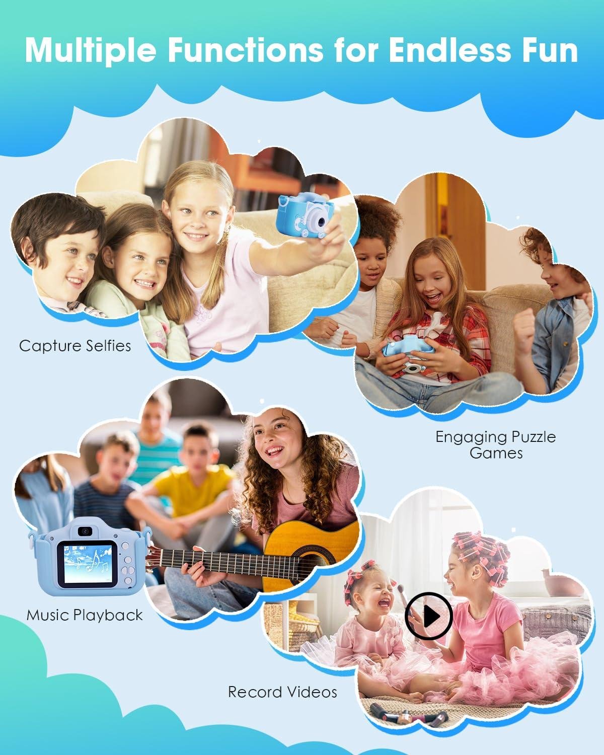 Limitless Children's Camera, Camera Children for 3 4 5 6 7 8 Years, HD Kids Digital Cameras, Children's Selfie Camera Christmas Birthday Gifts for Girls and Boys 3-12 - 32G SD Card Included (Blue)