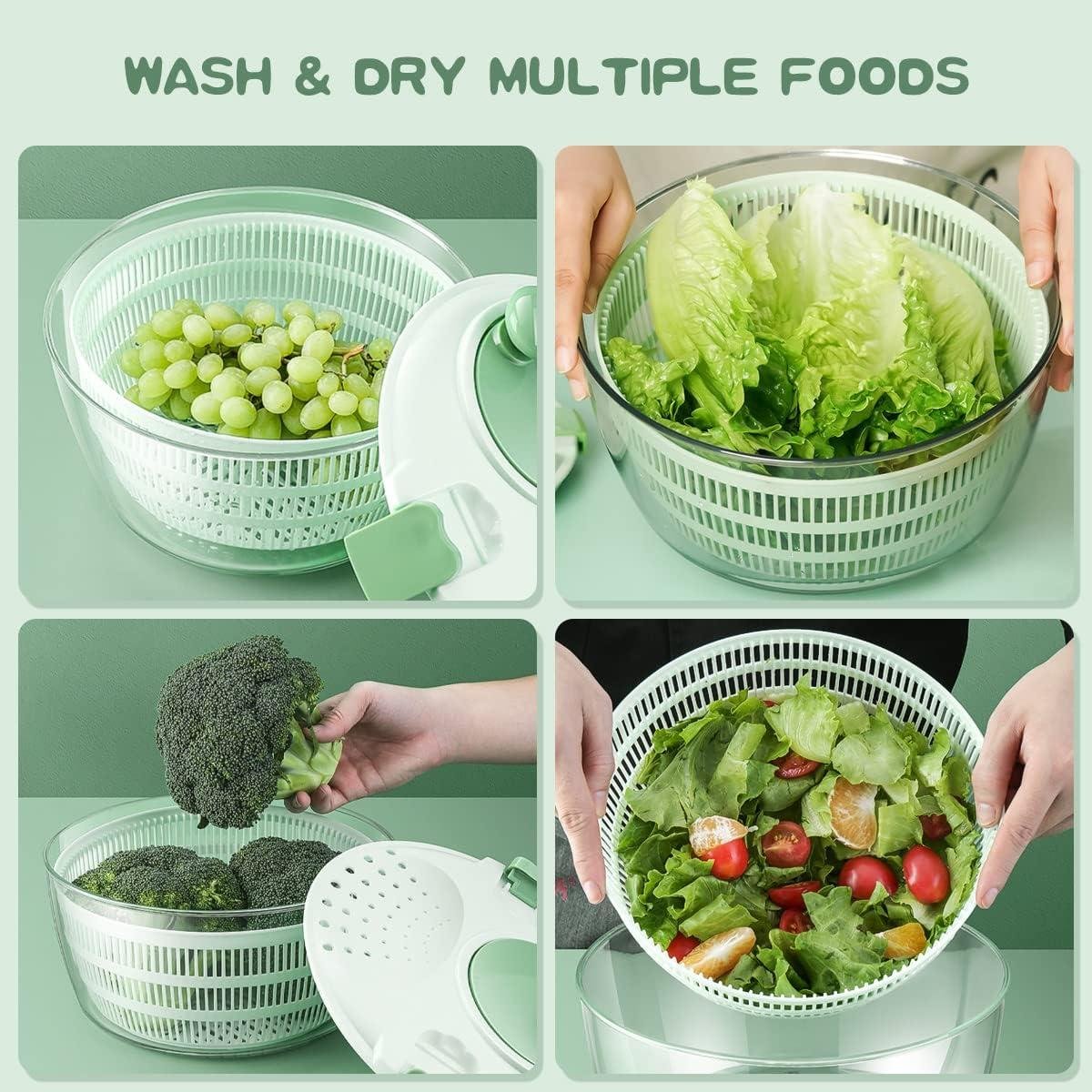 Salad Spinner with Bowl, 4.2L Large Vegetable Dryer for Kitchen，Salad Washer with Secure Lid Lock & Rotary Handle, Easy to Clean Fruit and Vegetable Dryer
