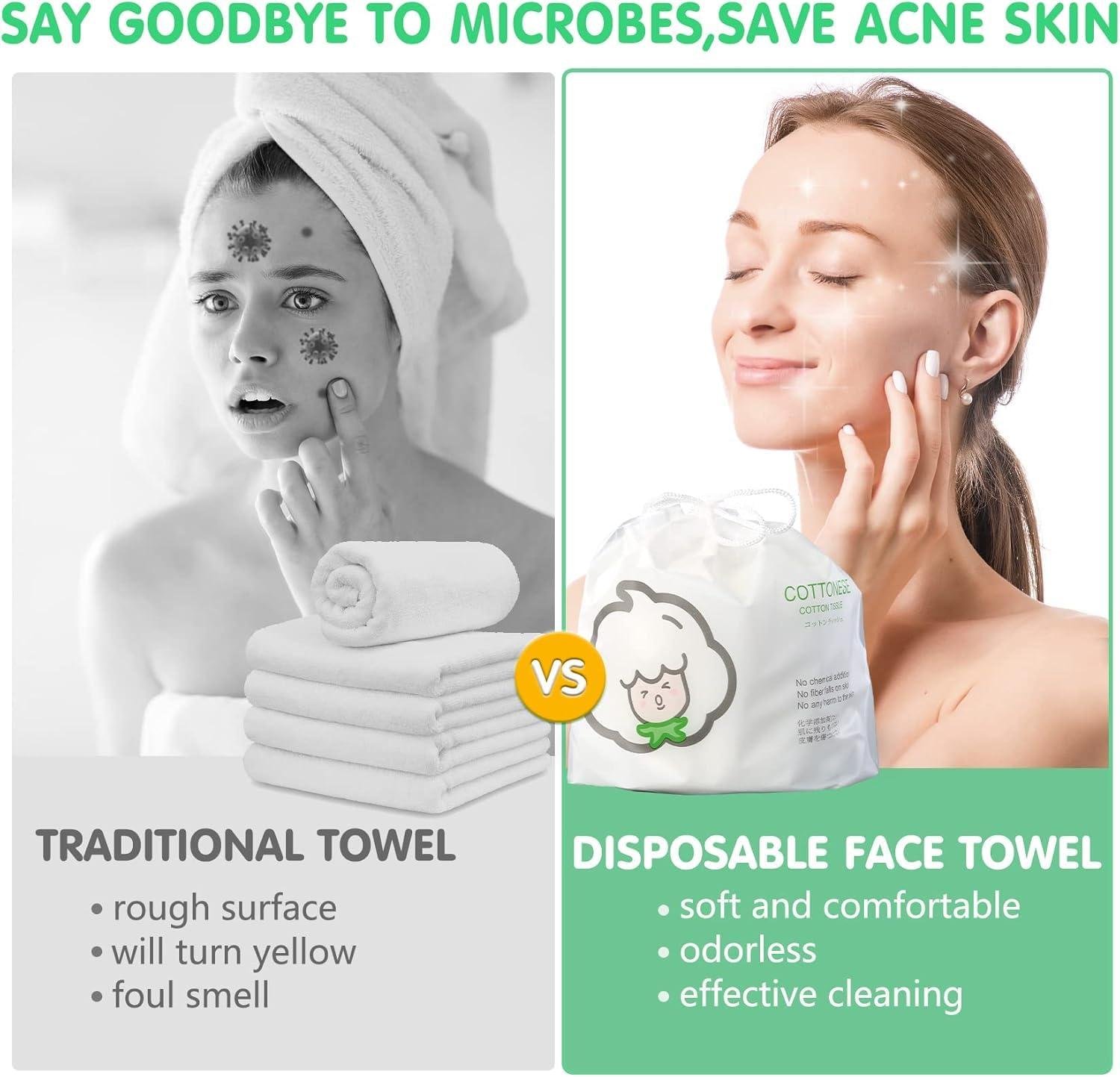 Limitless Disposable Face Towel Facial Tissue Soft Cotton Facial Cotton Tissue Dry Face Wipes Face Cloths for Women, Ultra Soft CleanTowels for Washing Face, Makeup Removing, Pink