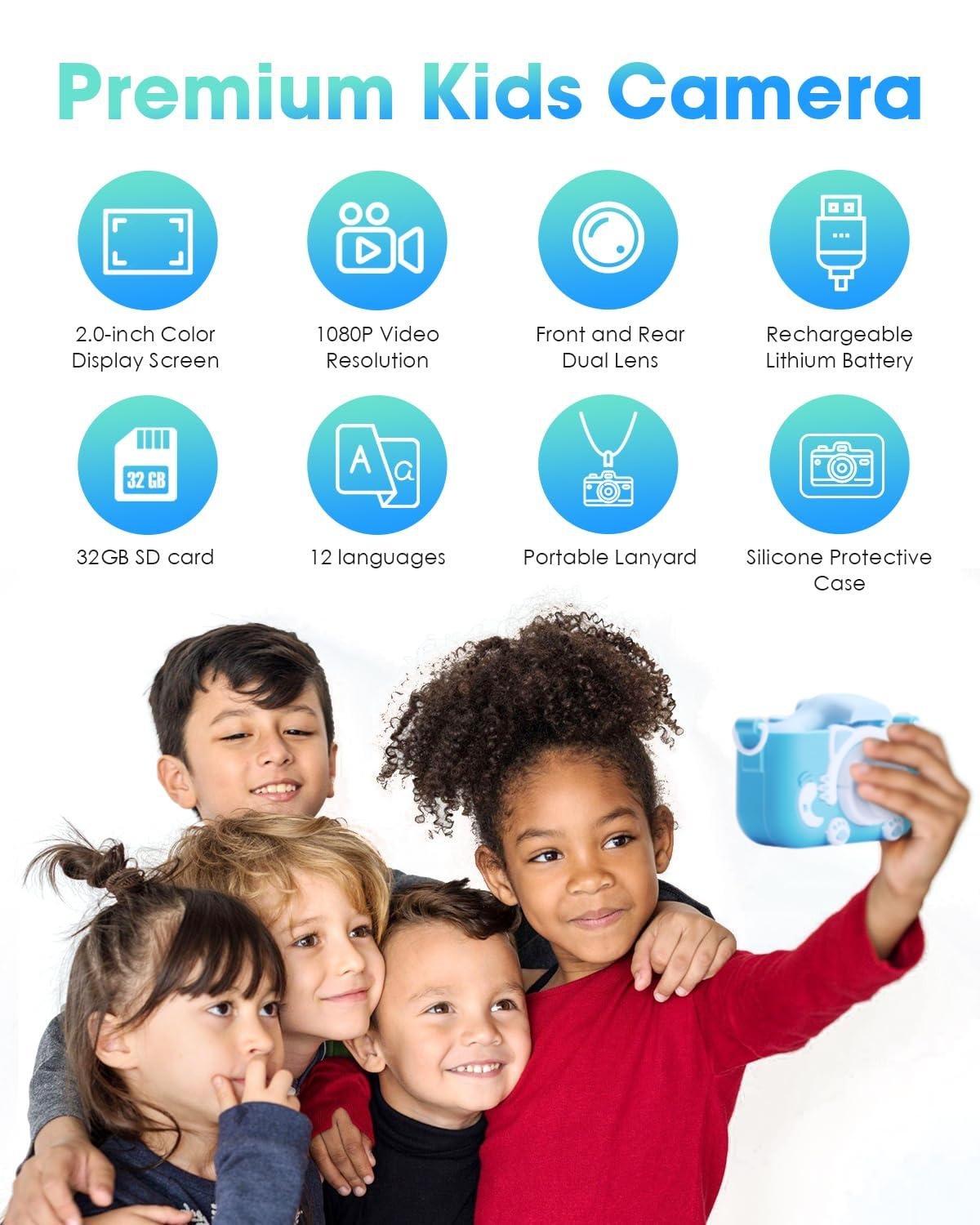 Limitless Children's Camera, Camera Children for 3 4 5 6 7 8 Years, HD Kids Digital Cameras, Children's Selfie Camera Christmas Birthday Gifts for Girls and Boys 3-12 - 32G SD Card Included (Blue)