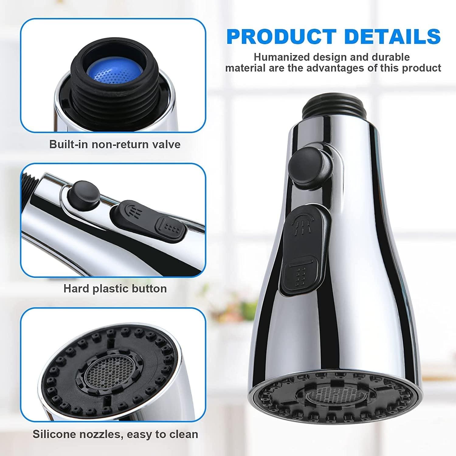Kitchen Tap Spray Head, 360° Swivel Spout Faucet Extender 3 Modes, High Pressure Water Faucet Sprayer Aerator Attachment, FM22 FM24 G1/2 Kitchen Sink Tap Nozzle Replacement Head with Adapters