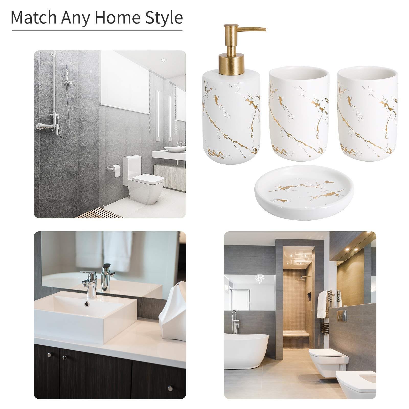 Limitless Bathroom Décor Set Countertop Accessories Set, White Marble Soap Dispenser.