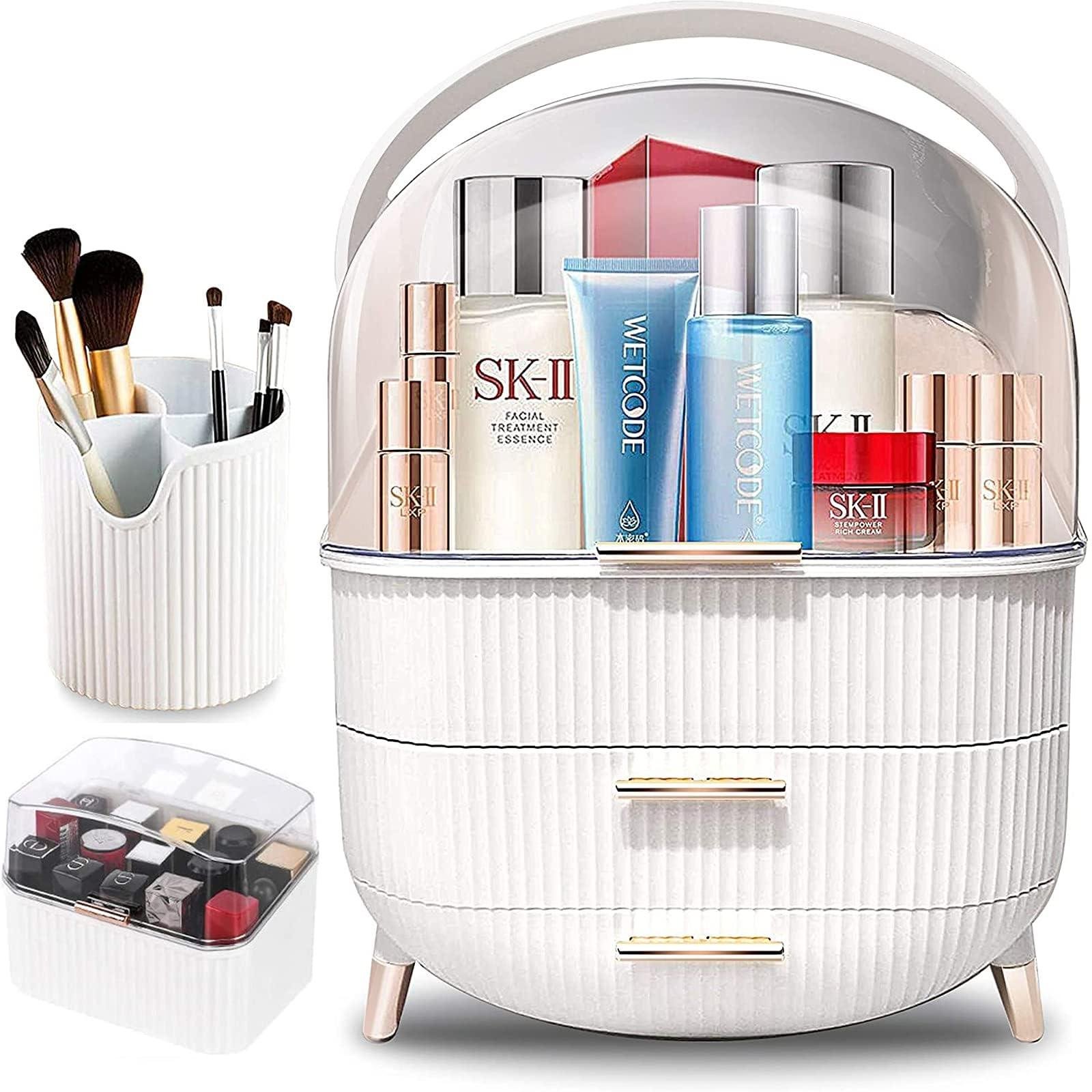 3Tier Makeup Organizer with Drawers Dustproof Storage for Skincare & Cosmetics White