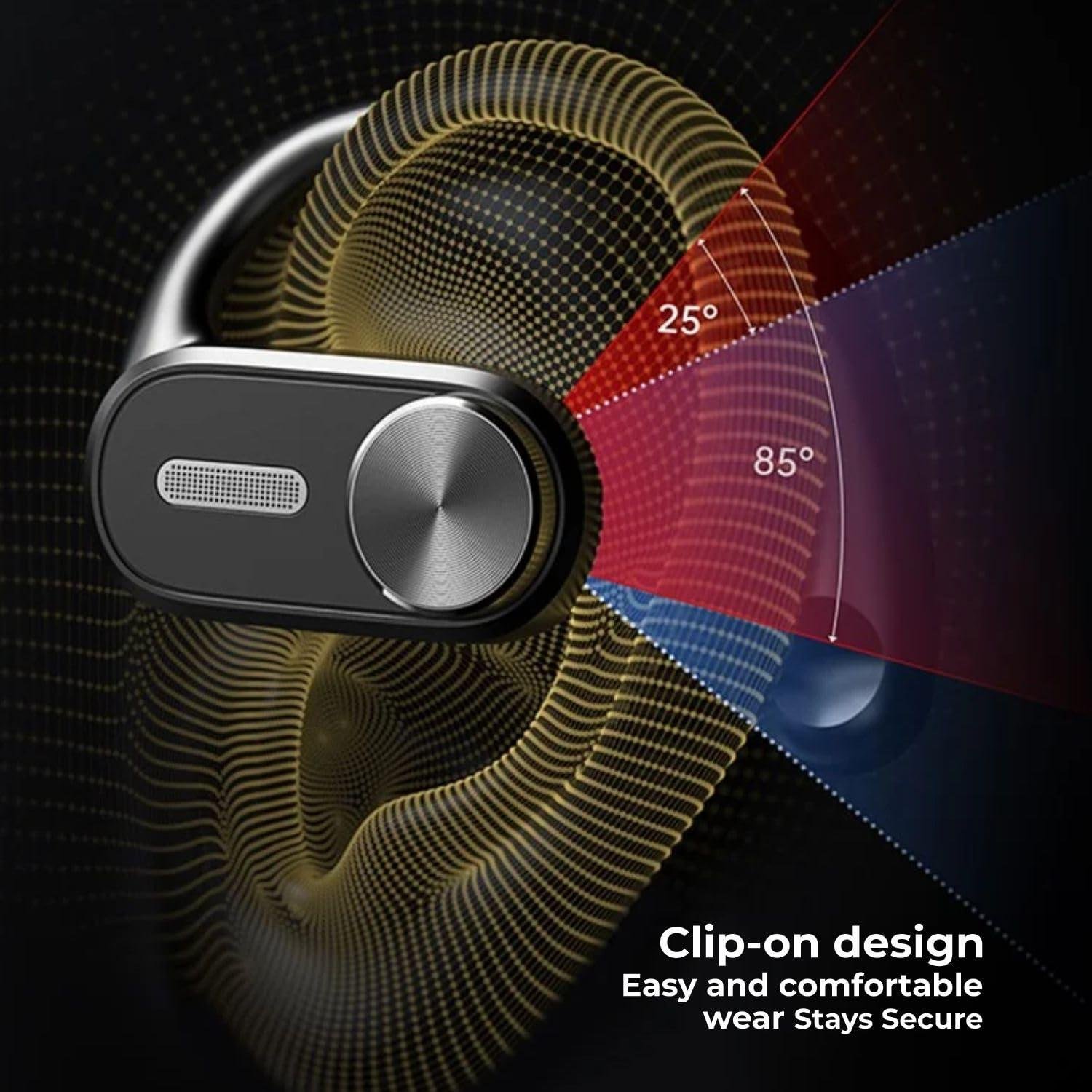 Remax Mena Earbuds Open Buds P3 Bluetooth Series Metal Open-Ear OWS Wireless Earphone With Ear Hook Charging Case Built-in Mic Waterproof Headset, Black